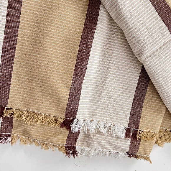 NEW Cotton Tablecloth Artisan Indian Handwoven Striped Browns Fringe Earth Tones - Picture 3 of 7